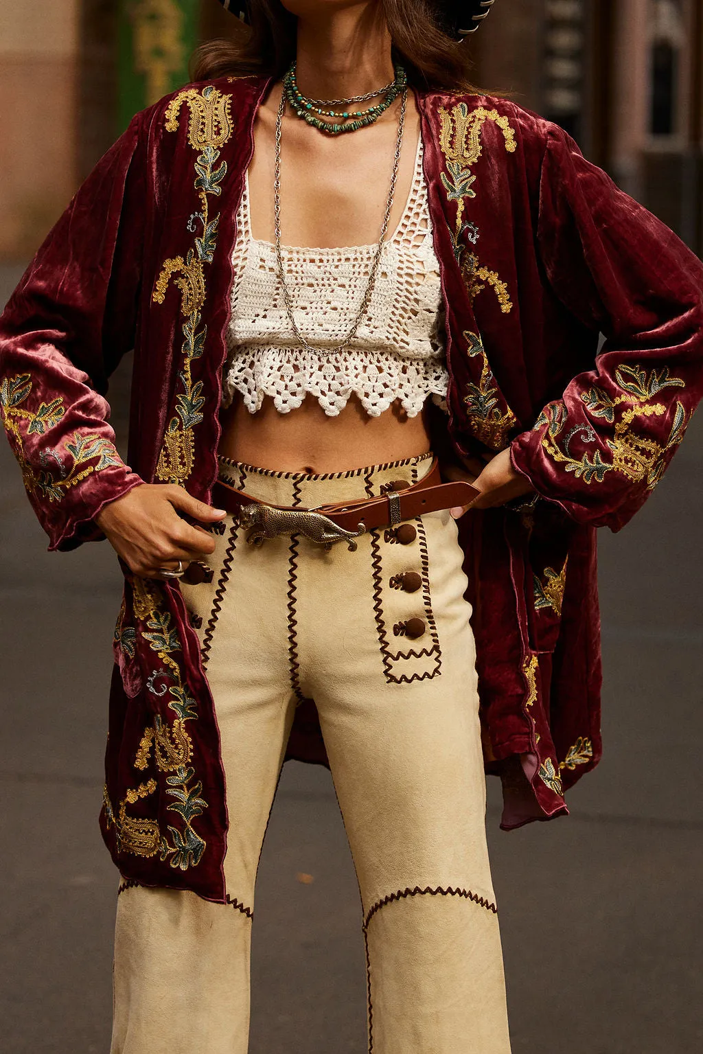 Proud Mary Silk Velvet And Embroidered Short Housecoat - ruby wine