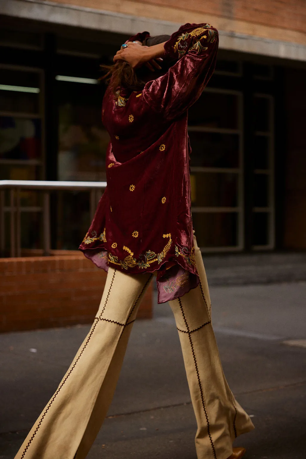 Proud Mary Silk Velvet And Embroidered Short Housecoat - ruby wine