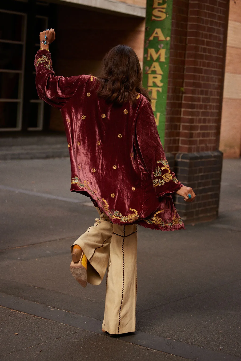 Proud Mary Silk Velvet And Embroidered Short Housecoat - ruby wine