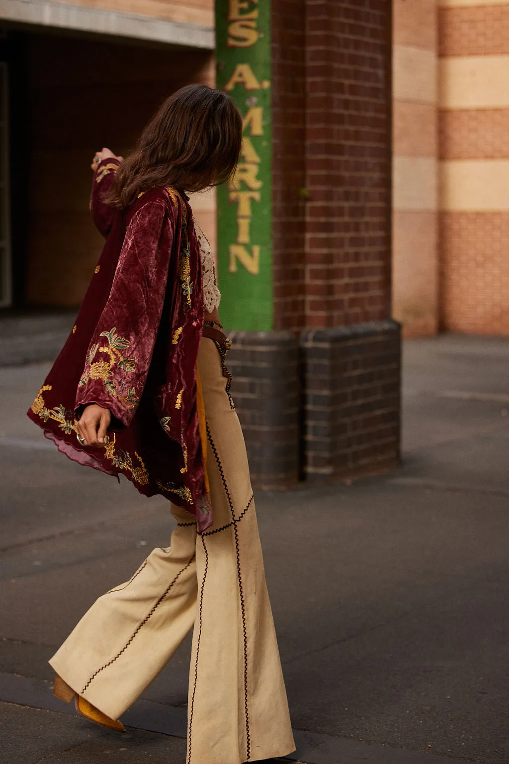 Proud Mary Silk Velvet And Embroidered Short Housecoat - ruby wine