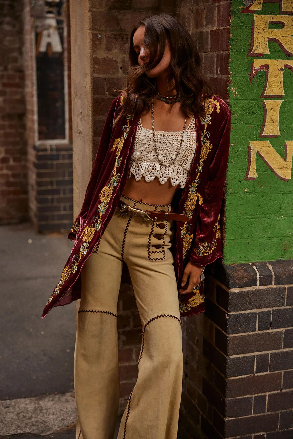 Proud Mary Silk Velvet And Embroidered Short Housecoat - ruby wine