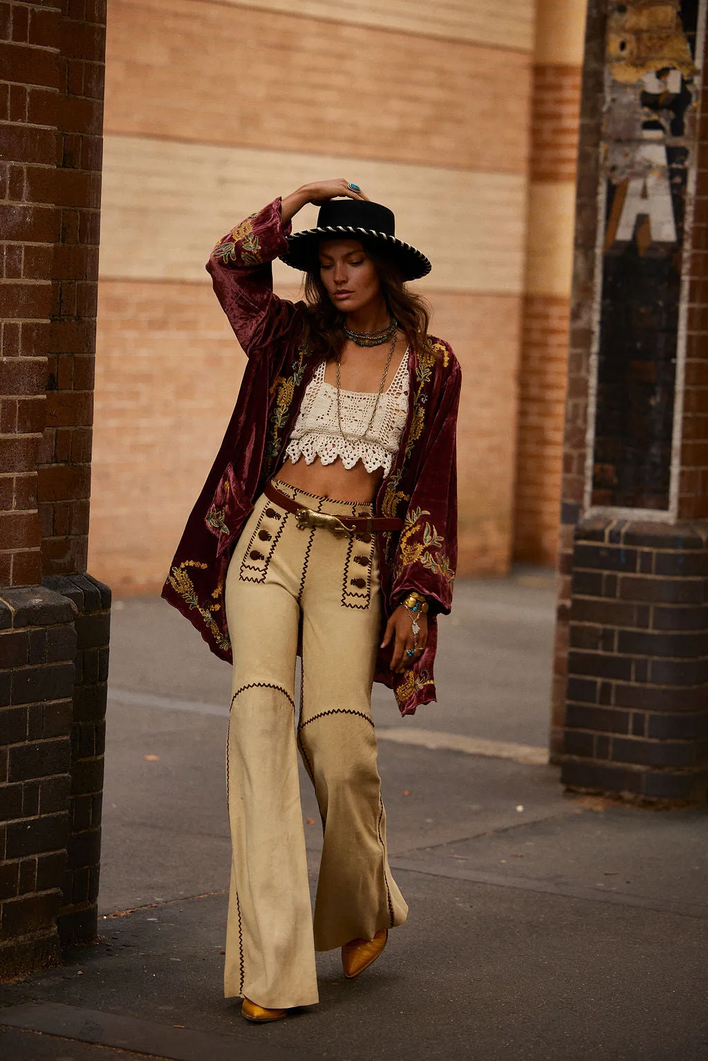 Proud Mary Silk Velvet And Embroidered Short Housecoat - ruby wine