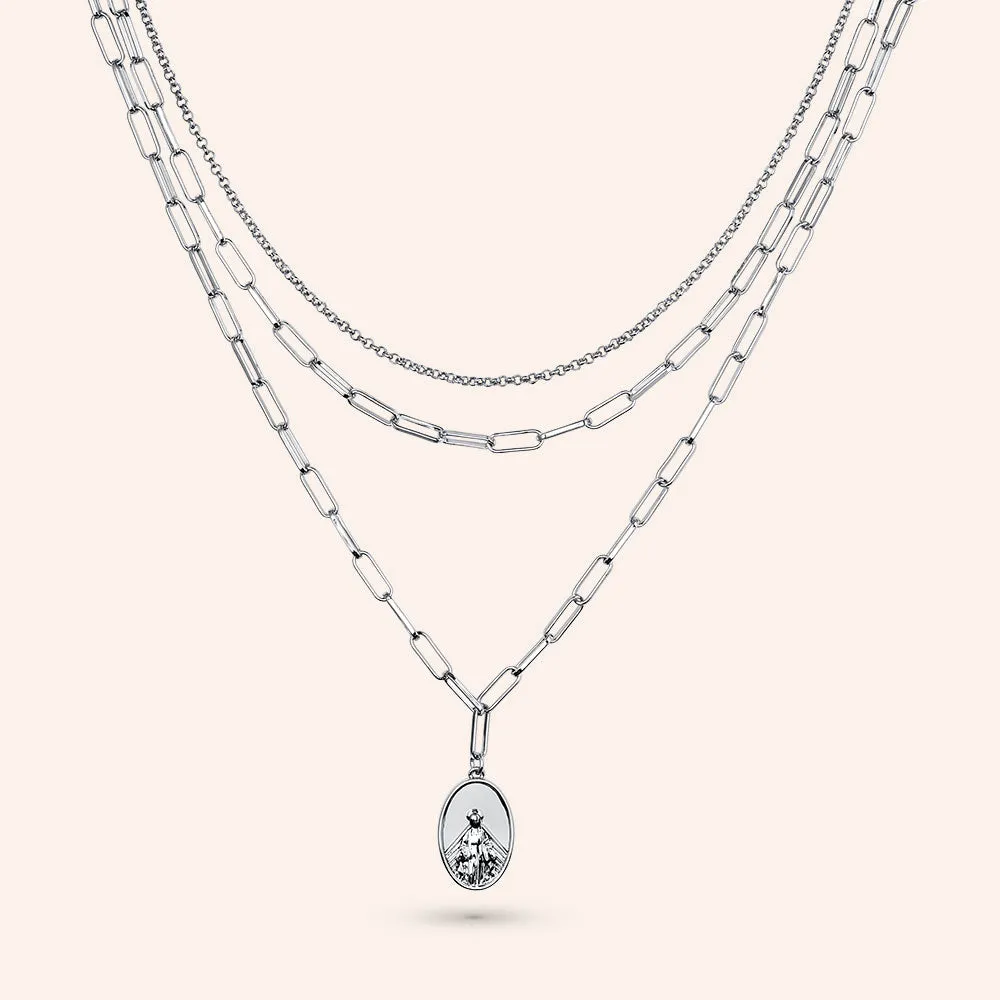 "Gracey" Virgin Mary Triple Strand Layered Necklace