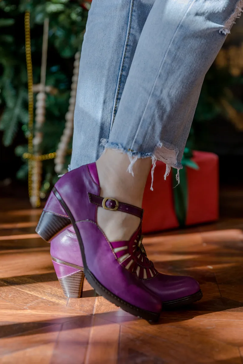 Radiant Cutout Leather Pump - Purple