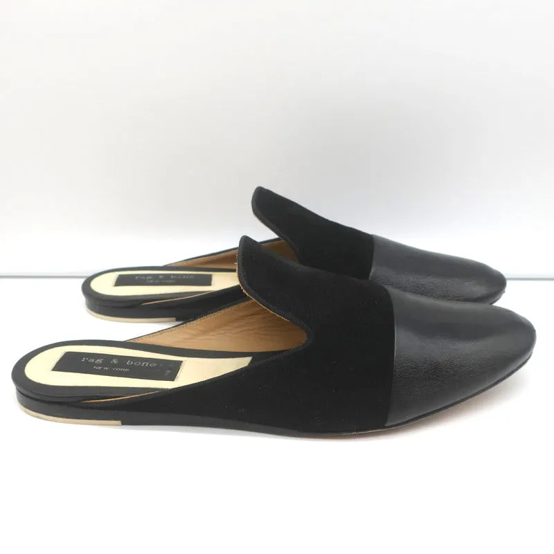 Rag & Bone Flat Mules Sabine Black Suede & Leather Size 41
