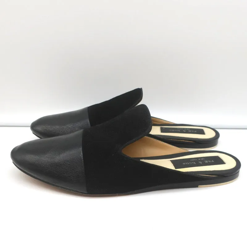 Rag & Bone Flat Mules Sabine Black Suede & Leather Size 41