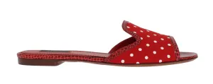 Red Cotton Crocodile Flat Sandals