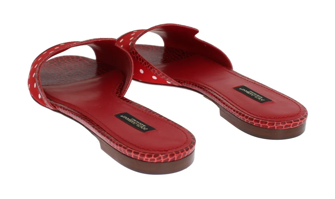 Red Cotton Crocodile Flat Sandals