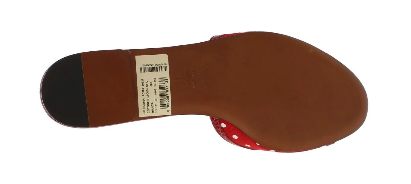 Red Cotton Crocodile Flat Sandals