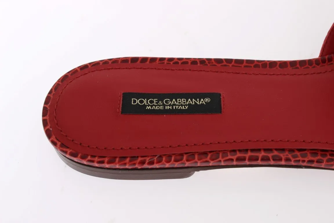 Red Cotton Crocodile Flat Sandals