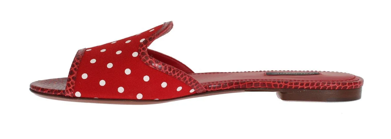 Red Cotton Crocodile Flat Sandals