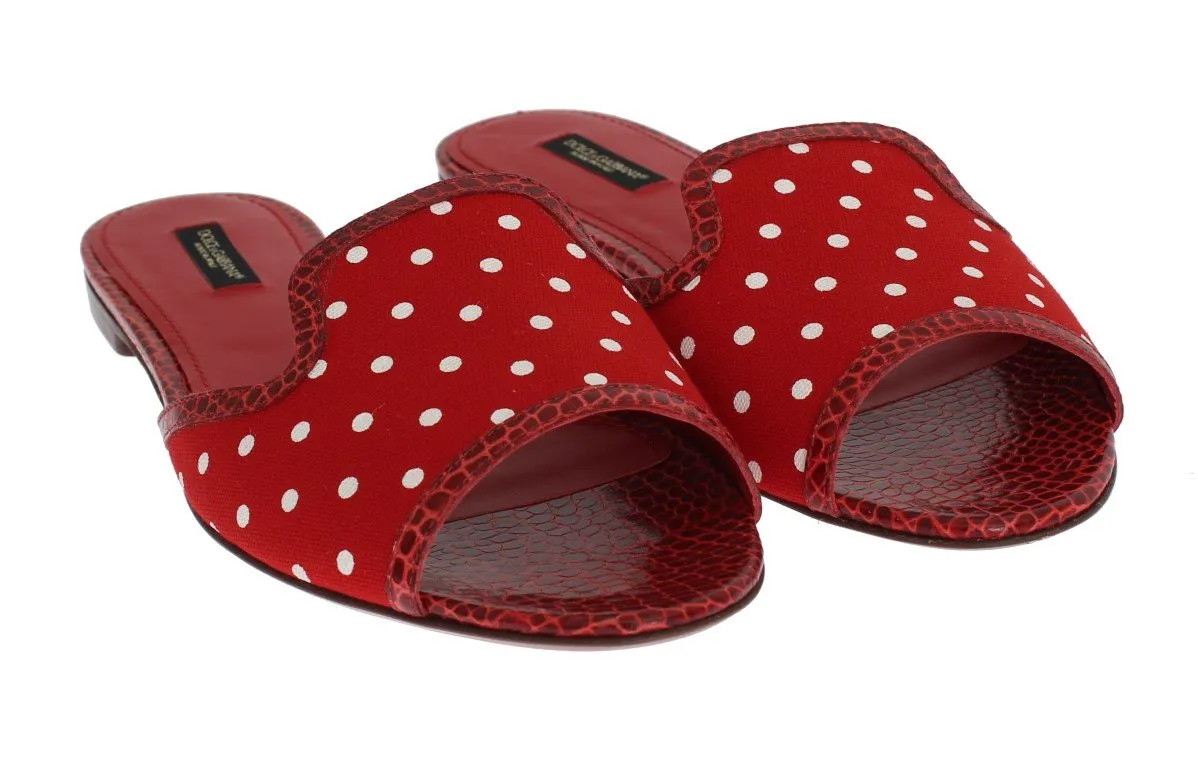 Red Cotton Crocodile Flat Sandals