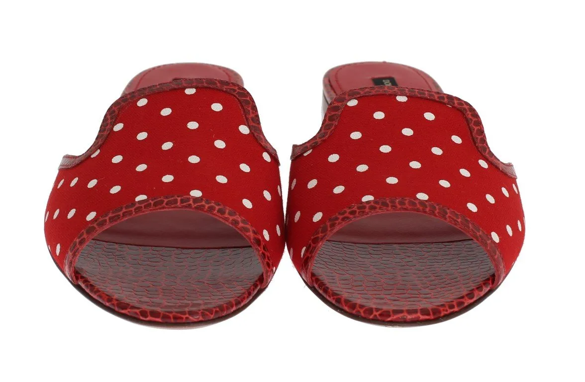 Red Cotton Crocodile Flat Sandals