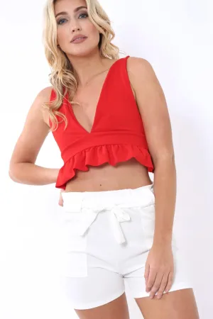 Red Frill Hem Crop Top - Keya