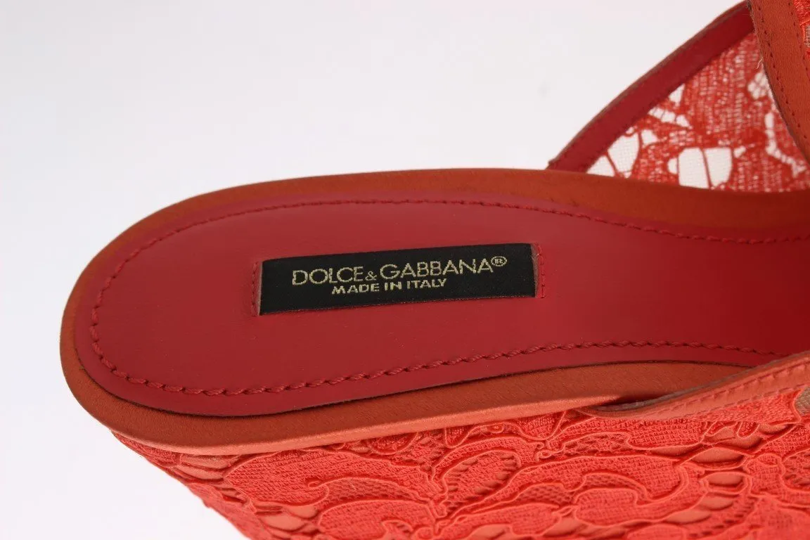 Red Lace Crystal Mules Wedge Sandal Shoes