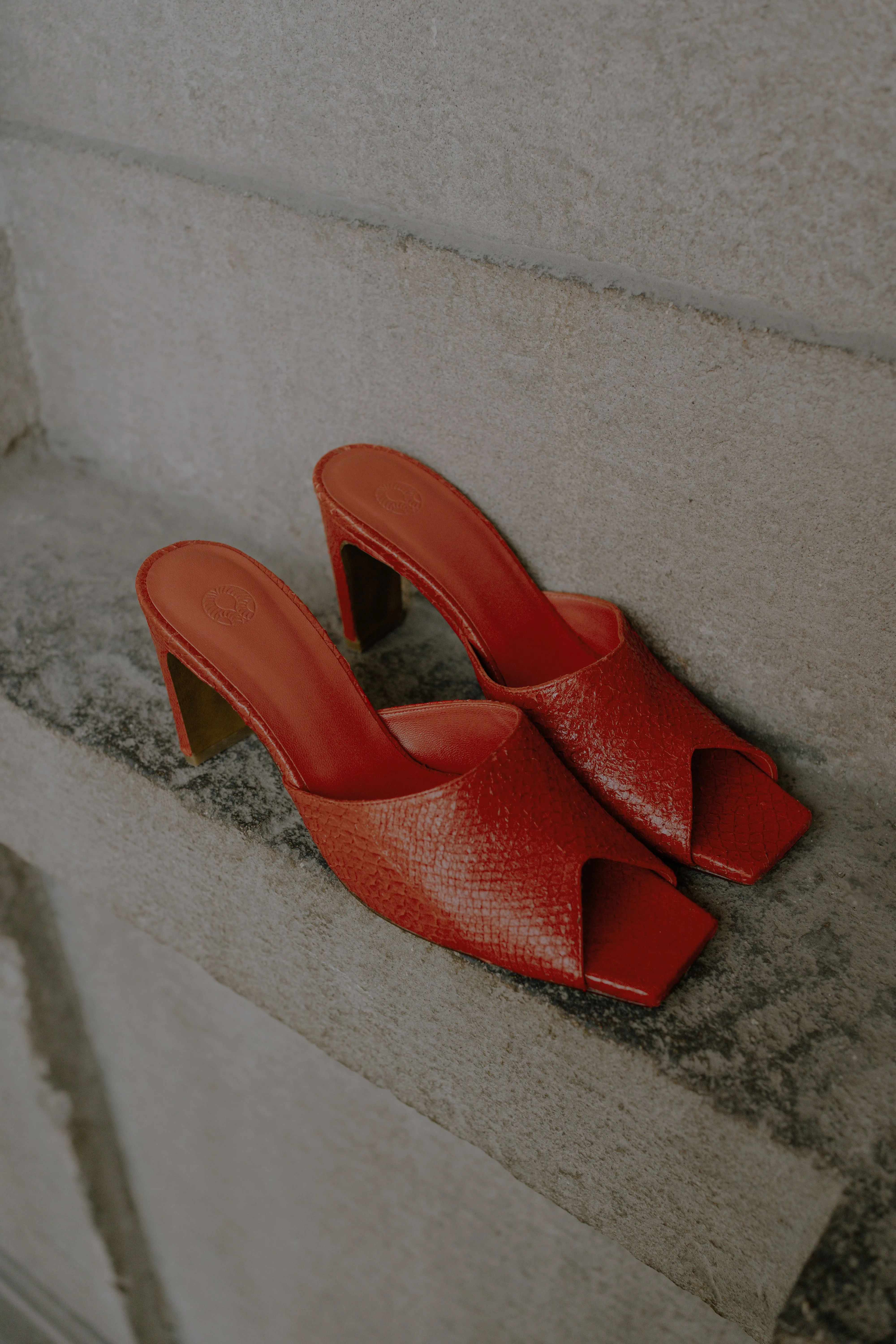 Red Salmon Skin Mules