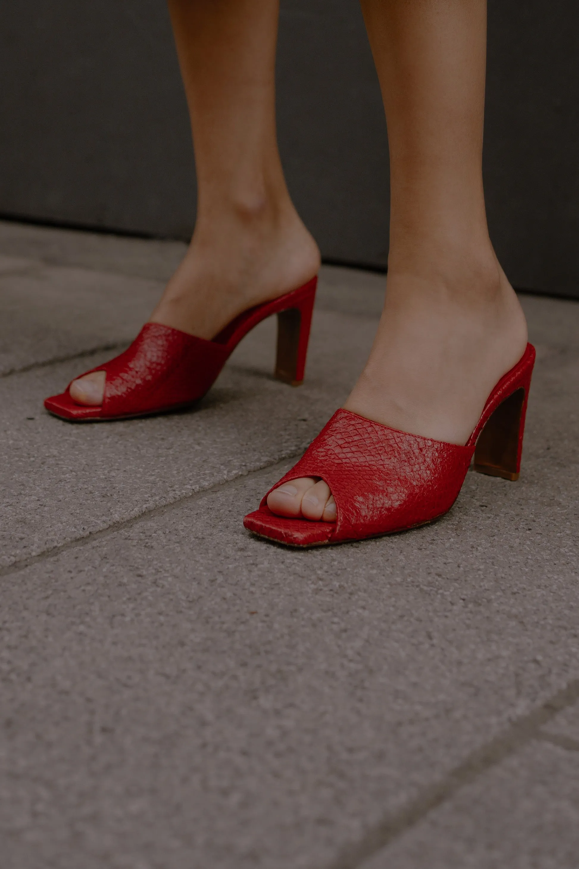 Red Salmon Skin Mules