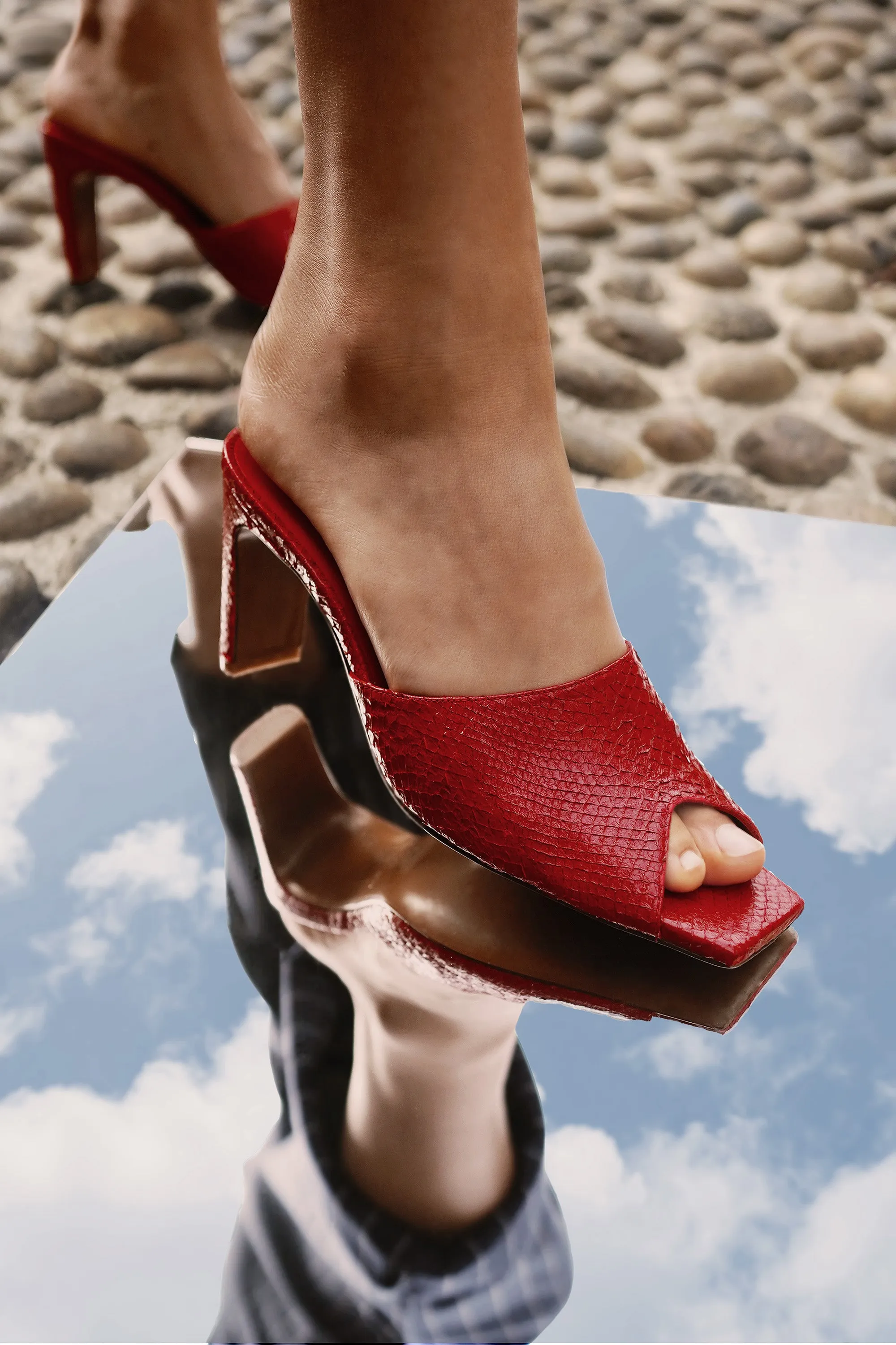 Red Salmon Skin Mules