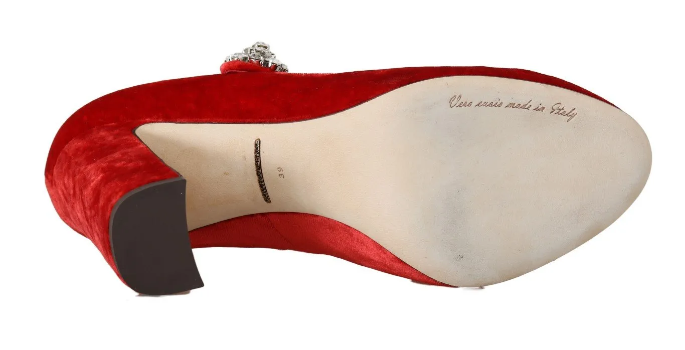 Red Velvet Crystal Mary Janes Pumps