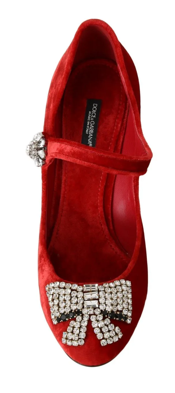 Red Velvet Crystal Mary Janes Pumps
