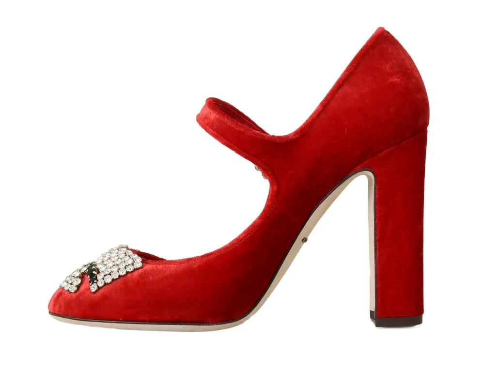 Red Velvet Crystal Mary Janes Pumps