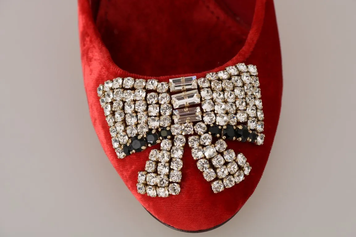 Red Velvet Crystal Mary Janes Pumps