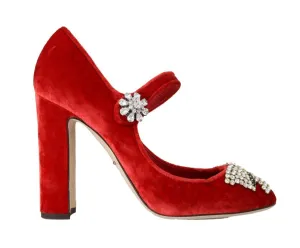 Red Velvet Crystal Mary Janes Pumps