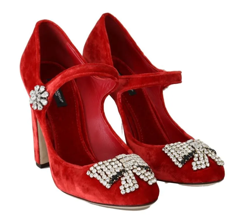 Red Velvet Crystal Mary Janes Pumps