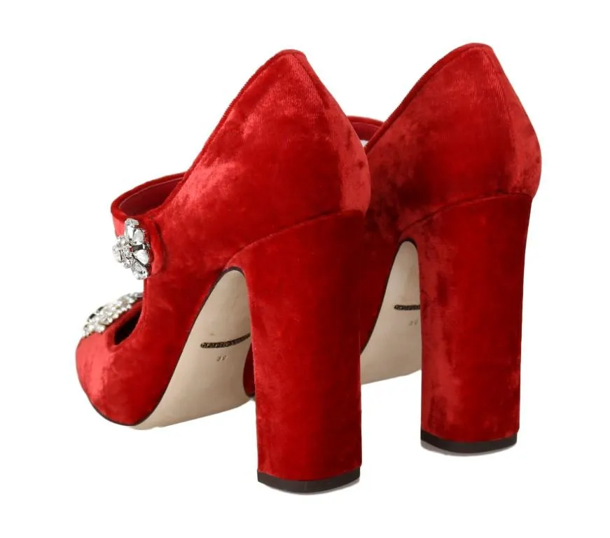 Red Velvet Crystal Mary Janes Pumps