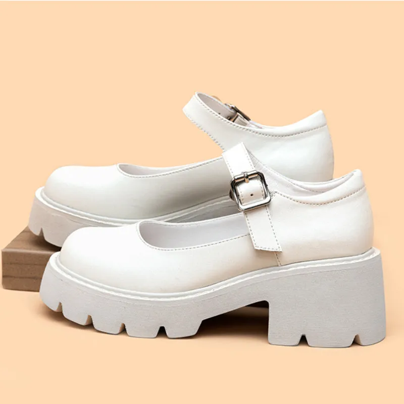 Retro Mary Jane Women's Thick Sole Thick Heel Heightening Leather Shoes