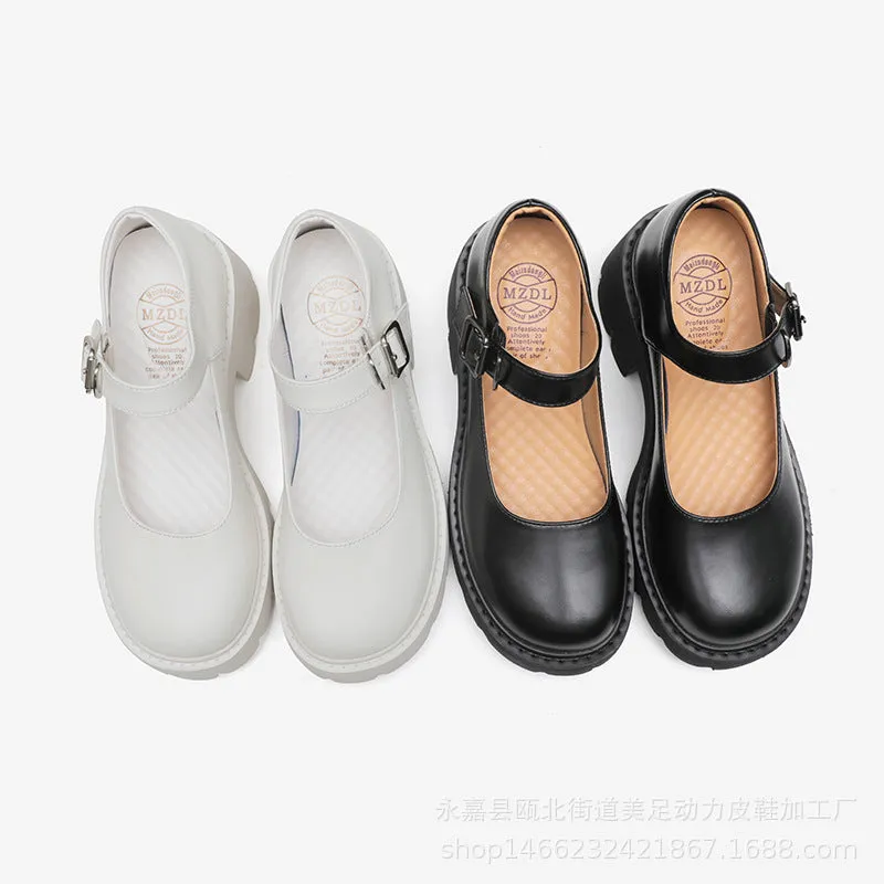 Retro Mary Jane Women's Thick Sole Thick Heel Heightening Leather Shoes
