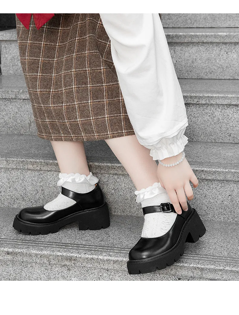 Retro Mary Jane Women's Thick Sole Thick Heel Heightening Leather Shoes