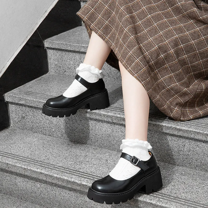 Retro Mary Jane Women's Thick Sole Thick Heel Heightening Leather Shoes