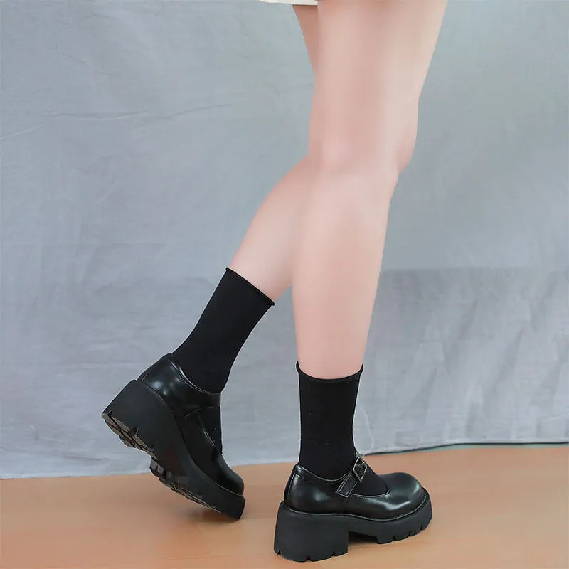 Retro Mary Jane Women's Thick Sole Thick Heel Heightening Leather Shoes