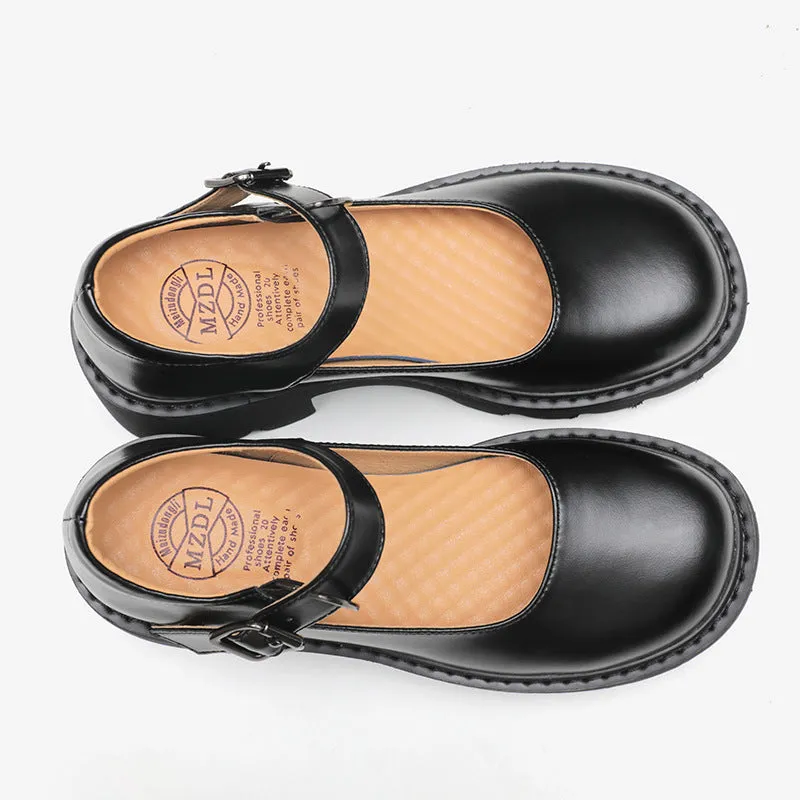 Retro Mary Jane Women's Thick Sole Thick Heel Heightening Leather Shoes
