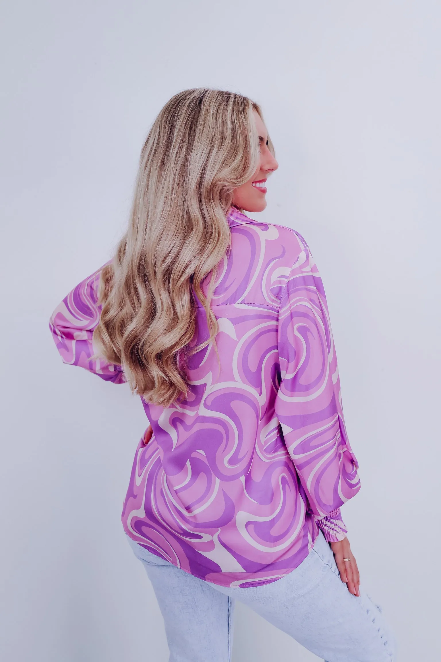 Retro Revived Button Up Blouse - Purple