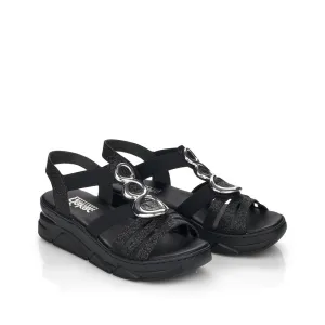 RIEKER - V20L4-00 LOW WEDGE FASHION SANDAL - BLACK/GLITTER