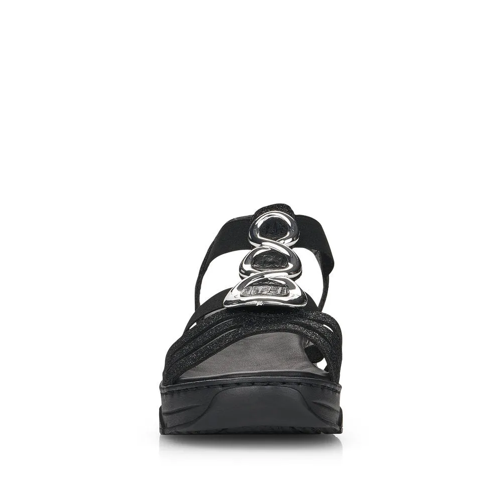 RIEKER - V20L4-00 LOW WEDGE FASHION SANDAL - BLACK/GLITTER
