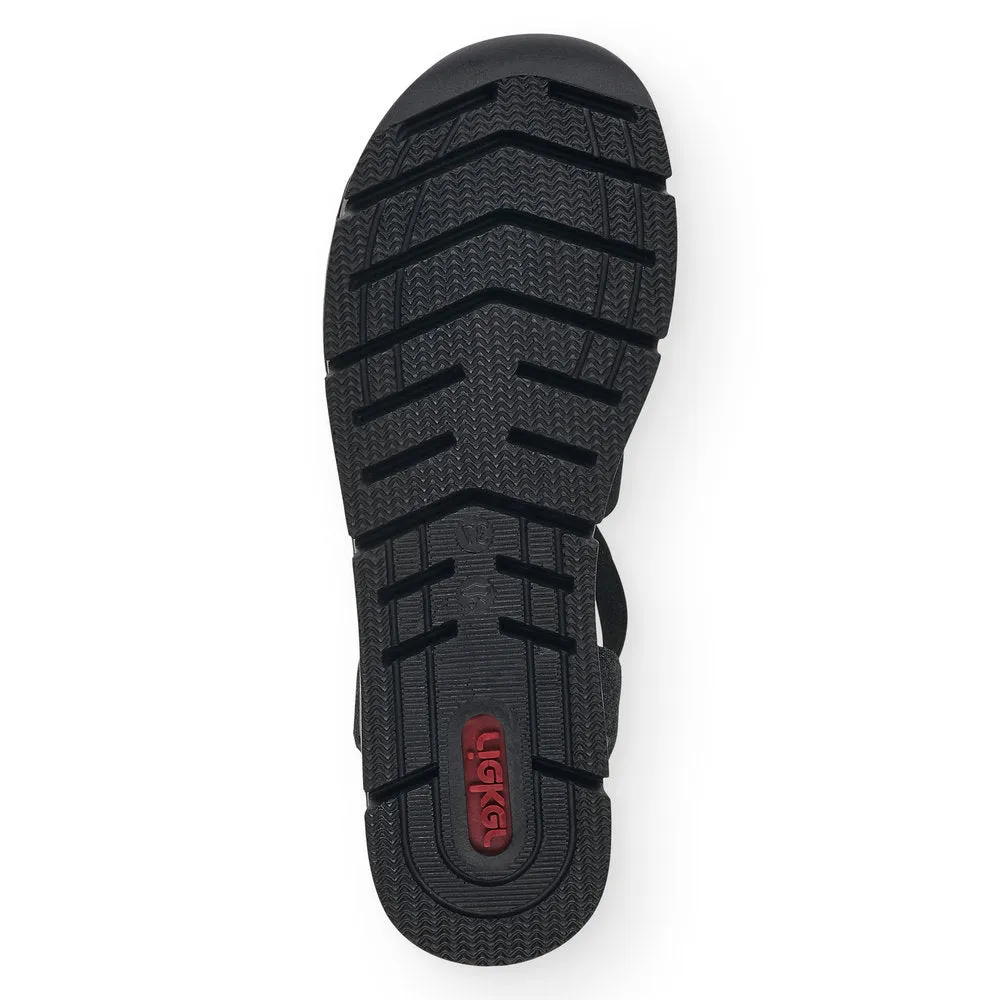 RIEKER - V20L4-00 LOW WEDGE FASHION SANDAL - BLACK/GLITTER