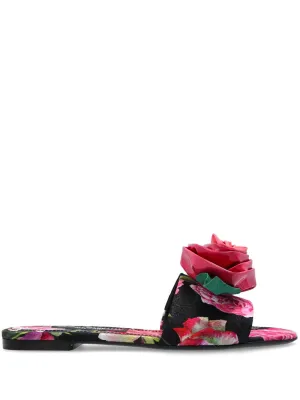 Rose embellished printed flat sandals