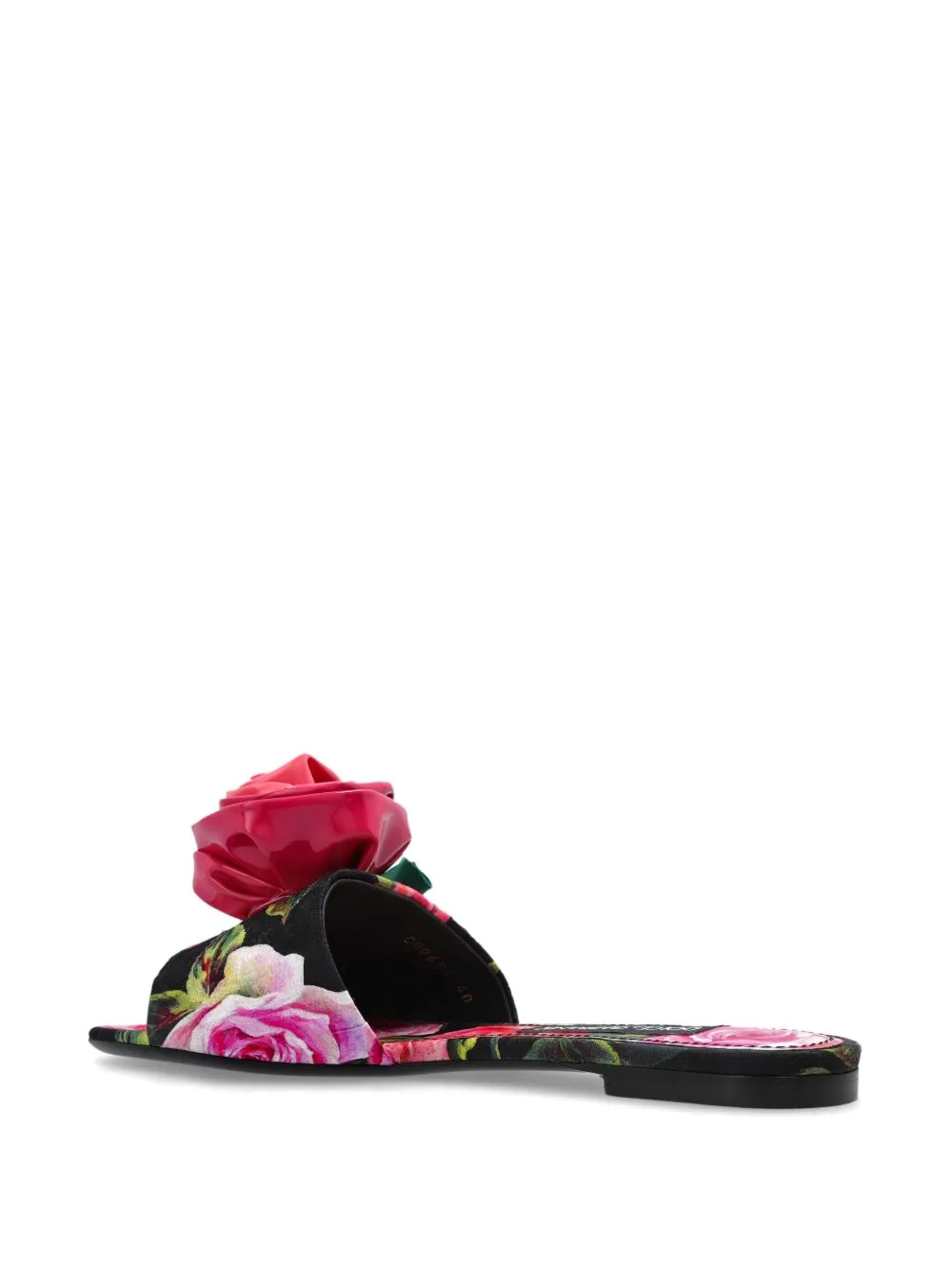Rose embellished printed flat sandals