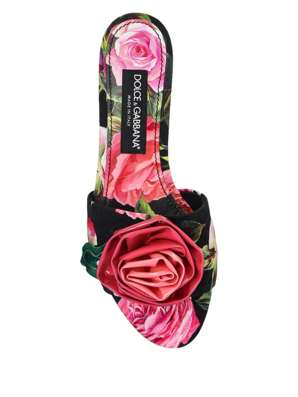Rose embellished printed flat sandals