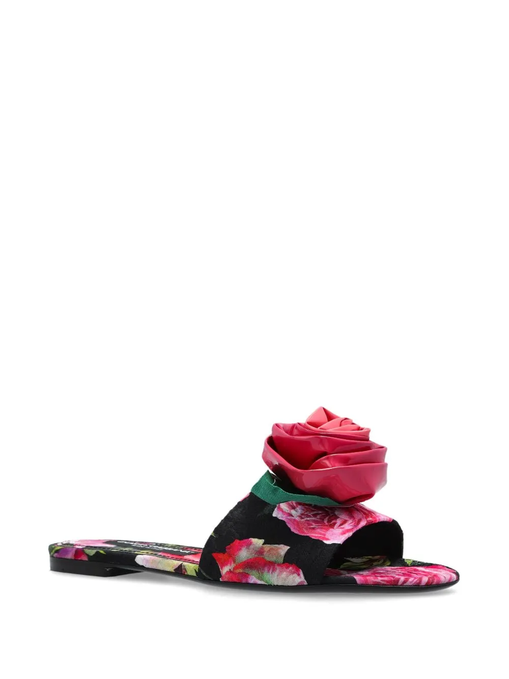 Rose embellished printed flat sandals