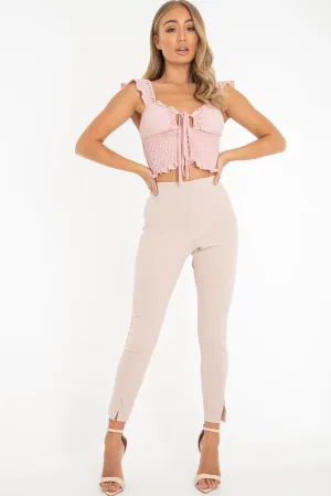 Rose Ruched Button Tie Up Padded Bra Crop Top - Aden