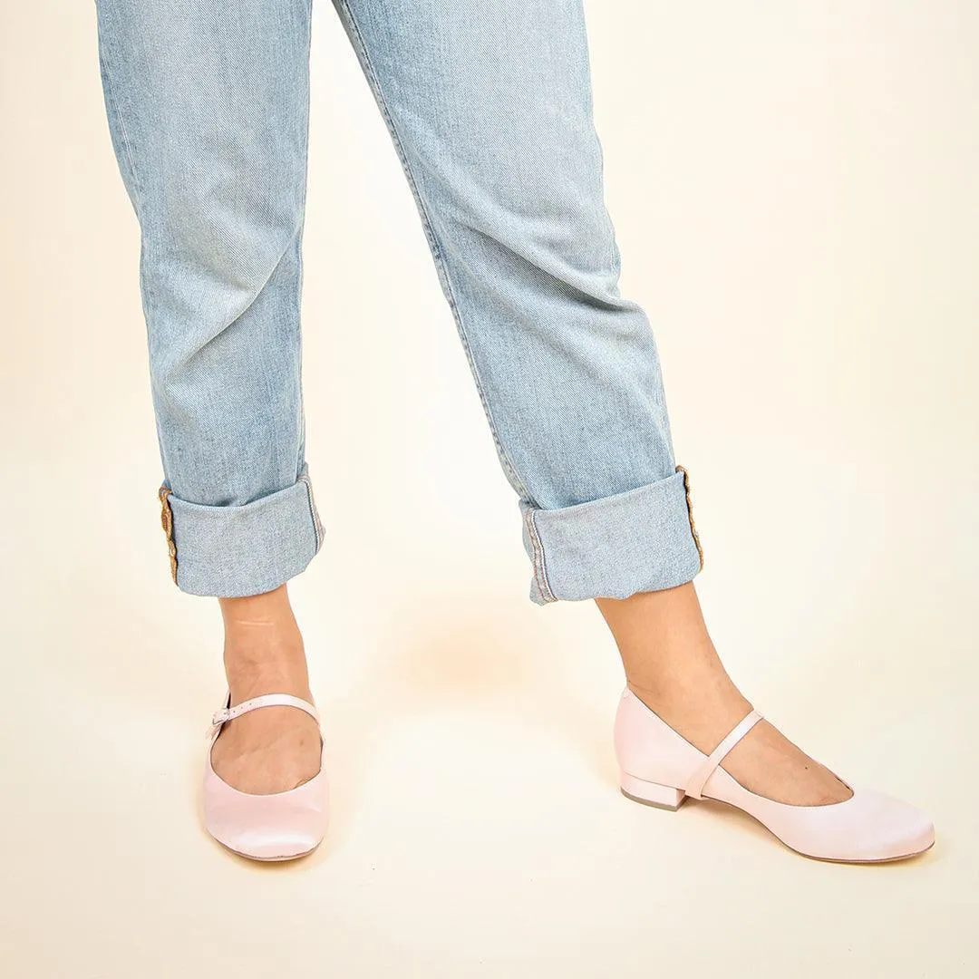 Rose Satin Ballet Flat   Twiggy Strap
