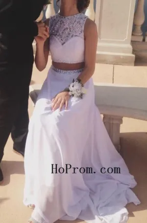 Round Neck Prom Dresses,White Prom Dress,Evening Dresses