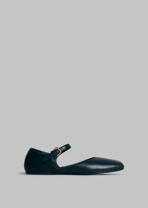 Round Toe D'Orsay Flat in Leather - Black