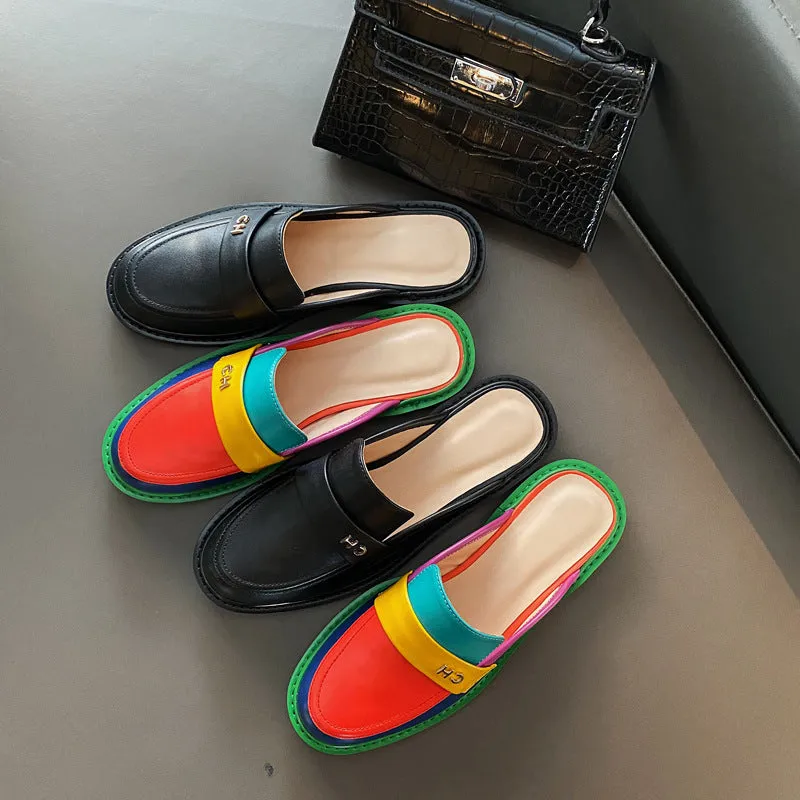 Round toe flat mules
