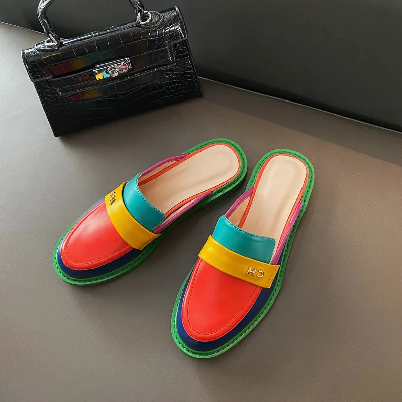 Round toe flat mules