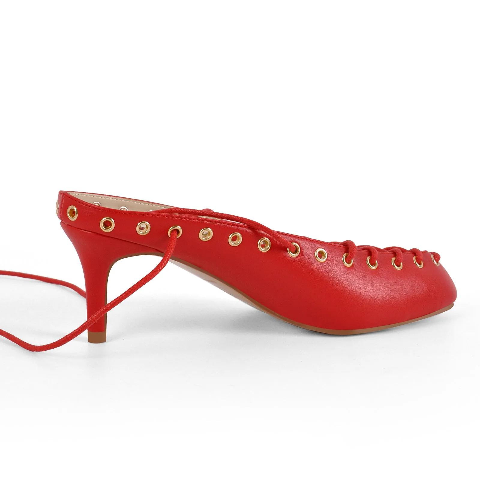 Round Toe Lace-up Mule Pumps